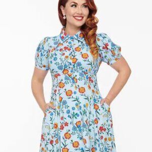 UniqueVinage Blue Floral 1950s Style Midi Dress Sz 1X #20